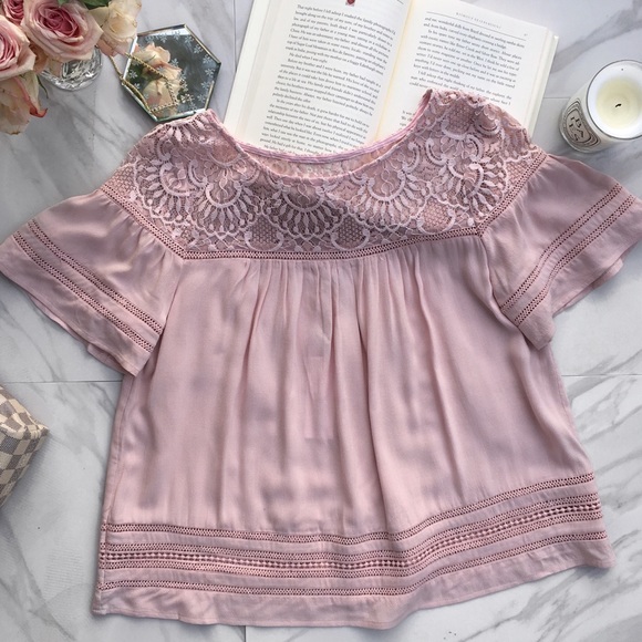 BB Dakota Tops - BB Dakota Penny Lace Top - Vintage Pink